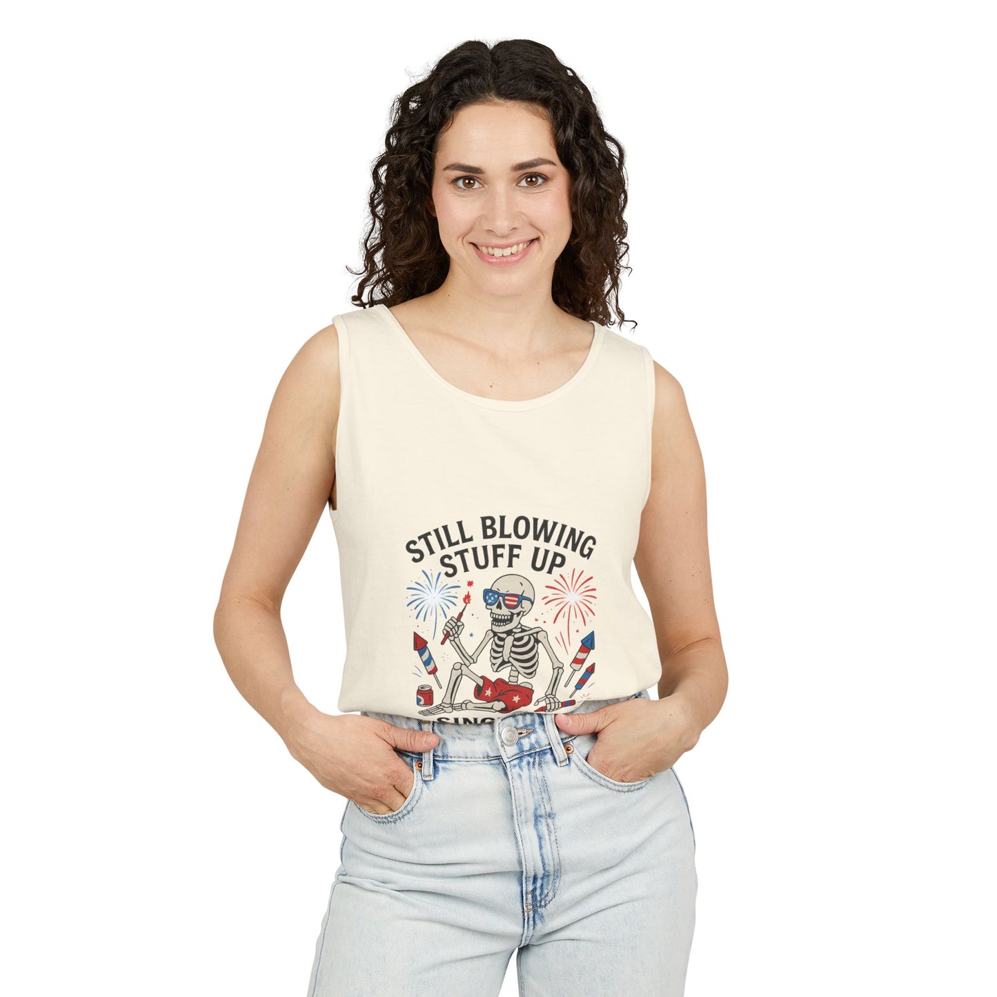Unisex Still Blowing Stuff Up Since 1776 Tank Top Patriotic Skeleton Fireworks Design