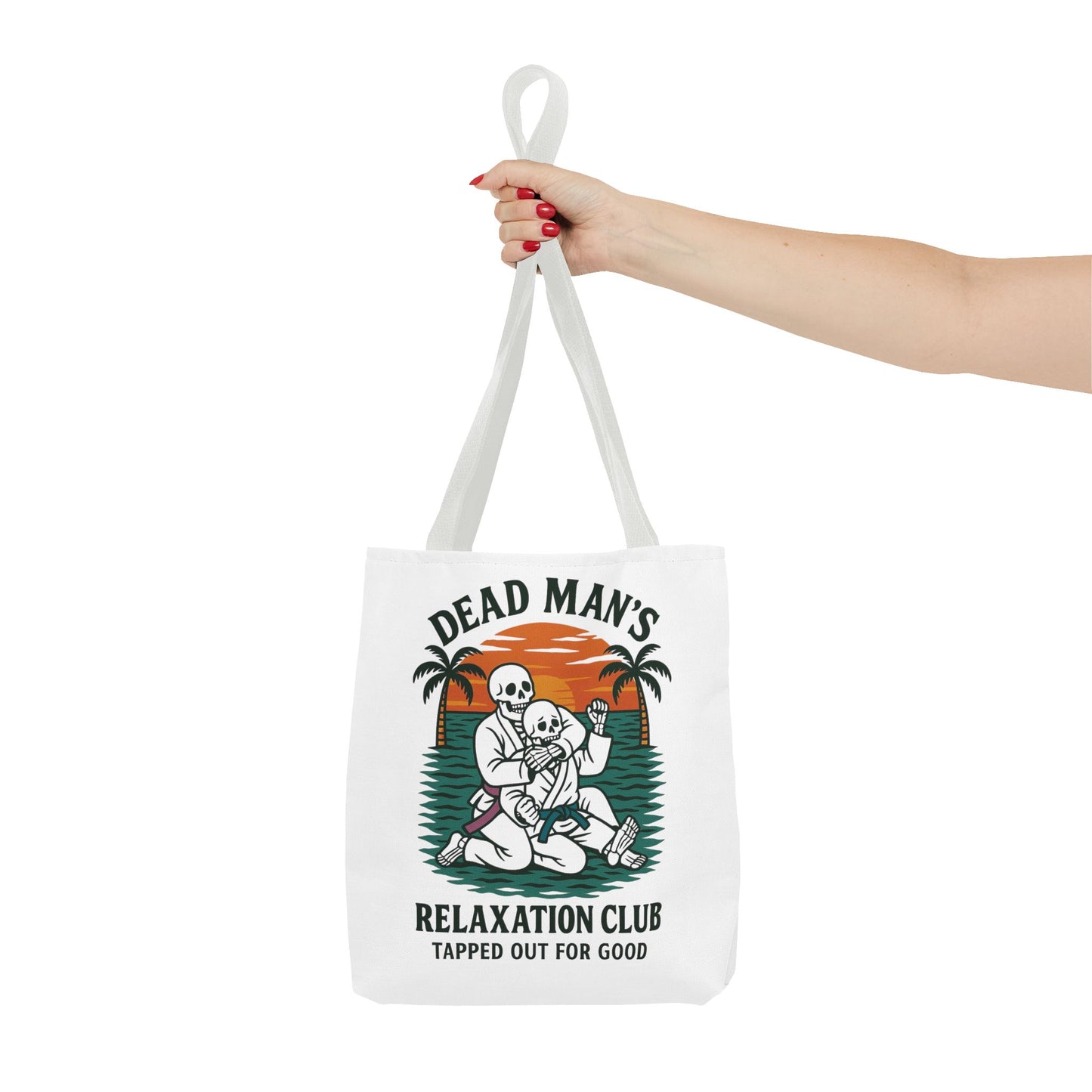 Dead Mans Relaxation Club Tote Bag / Tapped Out for Good Skeleton Jiu Jitsu Design