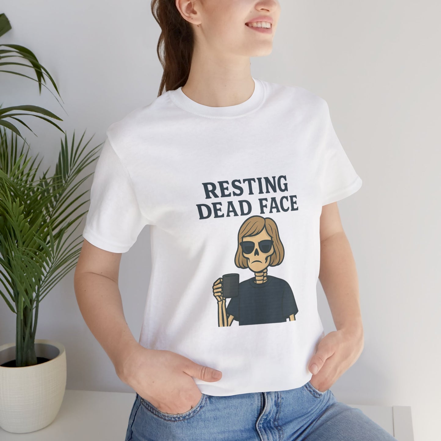 Resting Dead Face T-Shirt / Funny Skeleton Coffee Shirt | Burnout Humor Tee for Women | Dead Mans Club / Resting Dead Face Unisex Tee