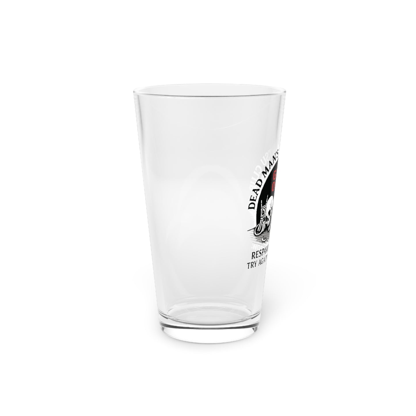 Dead Mans Jiu Jitsu Club Pint Glass / Game Over | Funny BJJ Skeleton Design, Jiu Jitsu Themed Pint Glass, Game Over Skull Drinkware