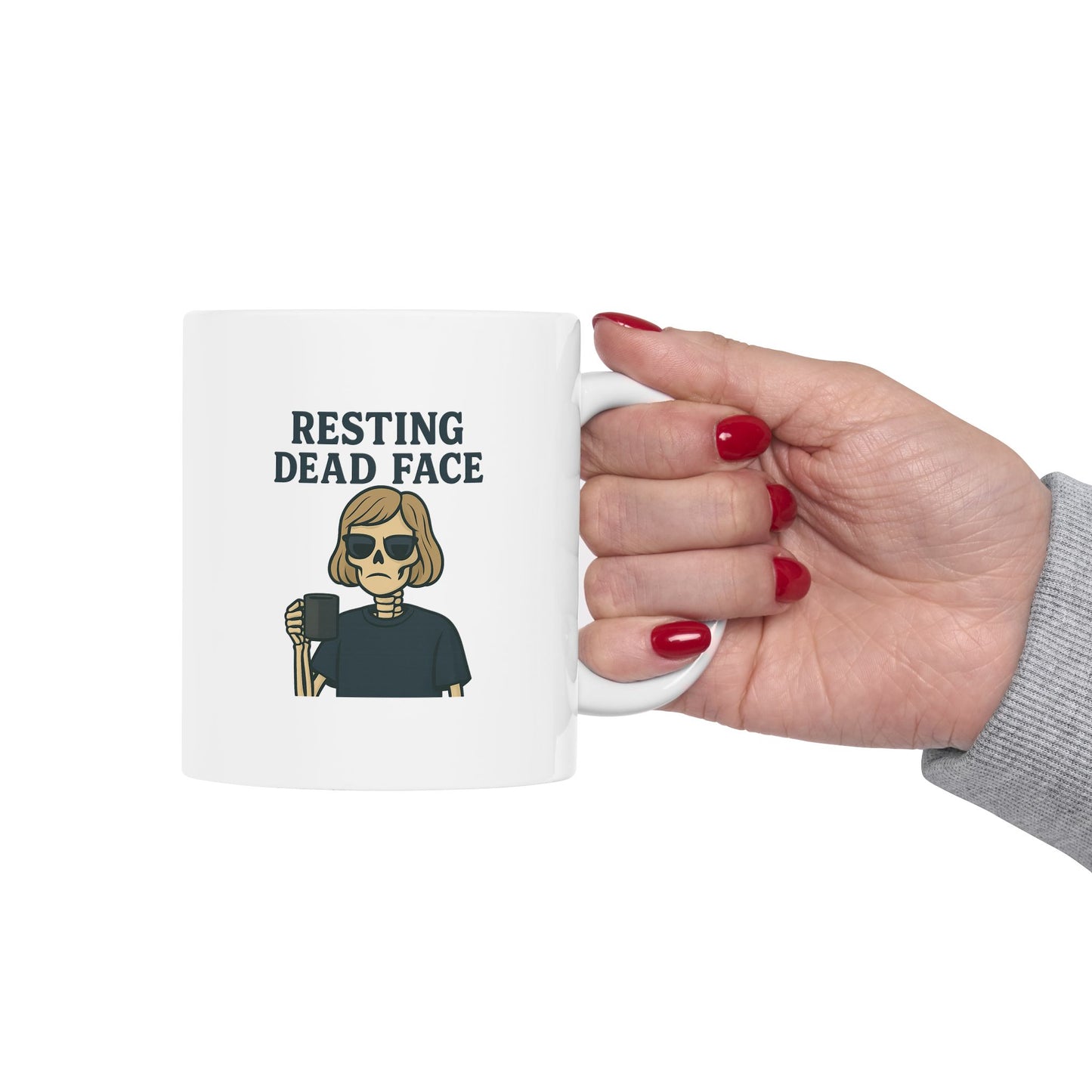 Resting Dead Face Skeleton Mug / Funny Burnout Coffee Cup for Sarcastic Souls / Funny Ceramic Coffee Mug