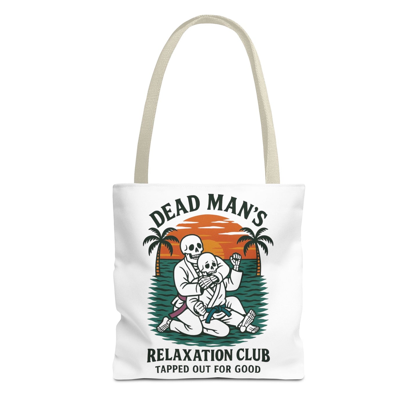 Dead Mans Relaxation Club Tote Bag / Tapped Out for Good Skeleton Jiu Jitsu Design