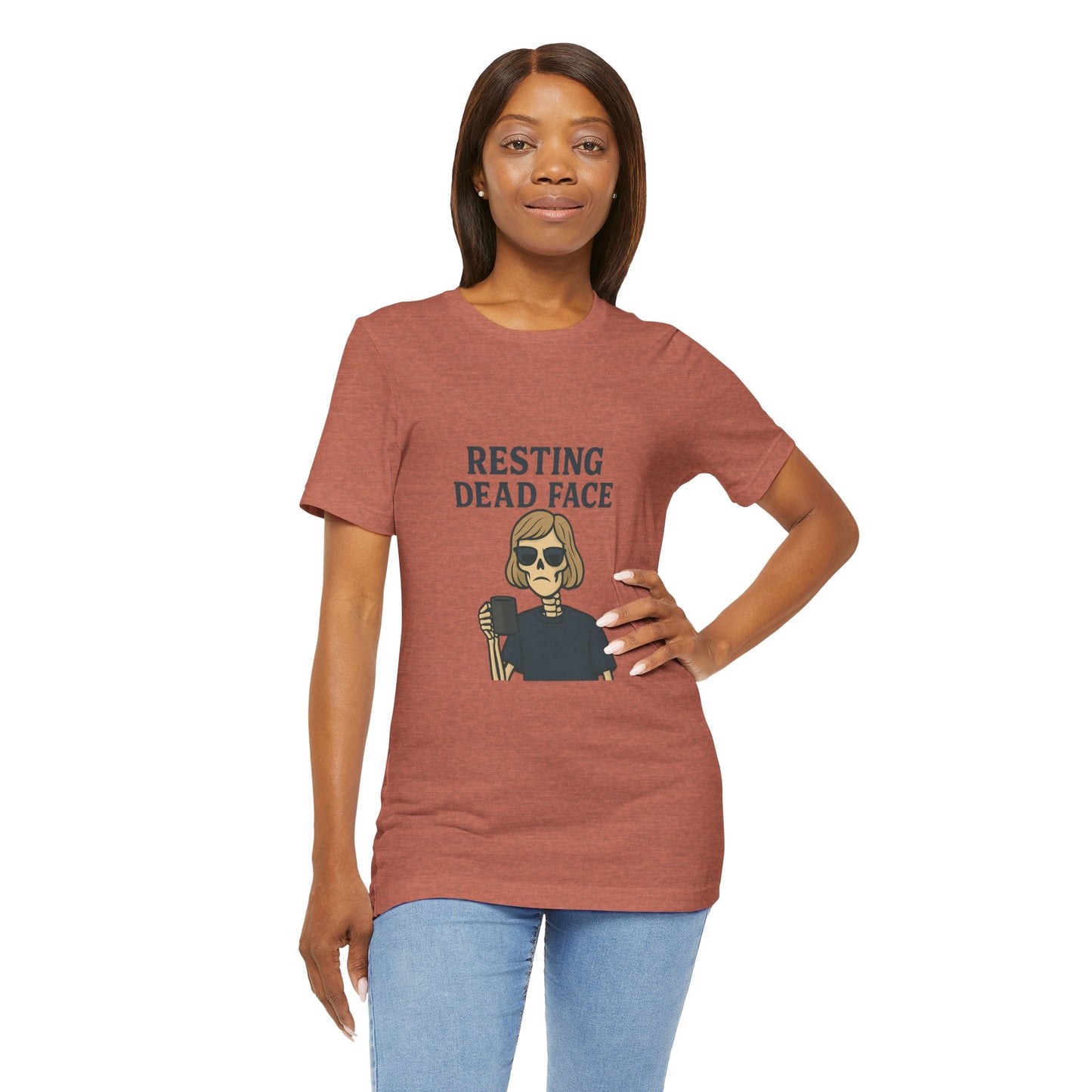 Resting Dead Face T-Shirt / Funny Skeleton Coffee Shirt | Burnout Humor Tee for Women | Dead Mans Club / Resting Dead Face Unisex Tee