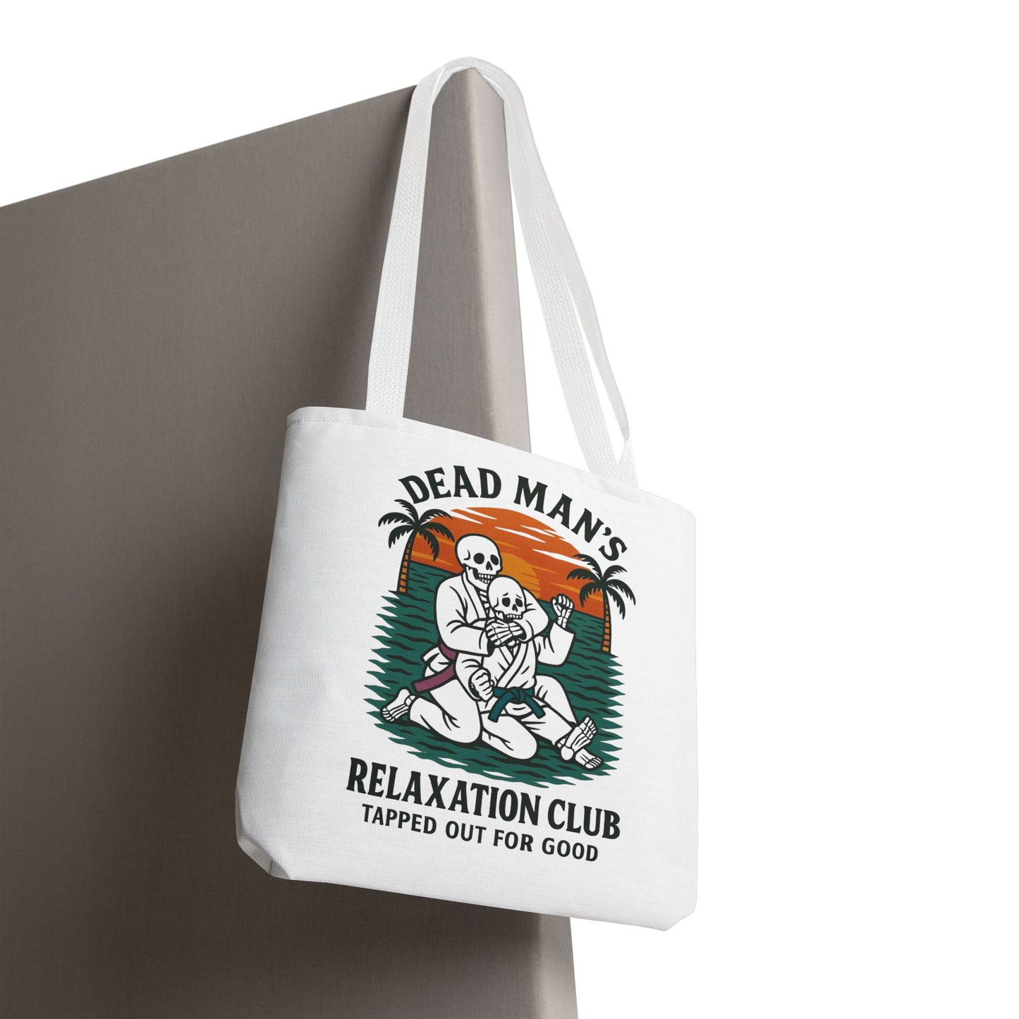 Dead Mans Relaxation Club Tote Bag / Tapped Out for Good Skeleton Jiu Jitsu Design