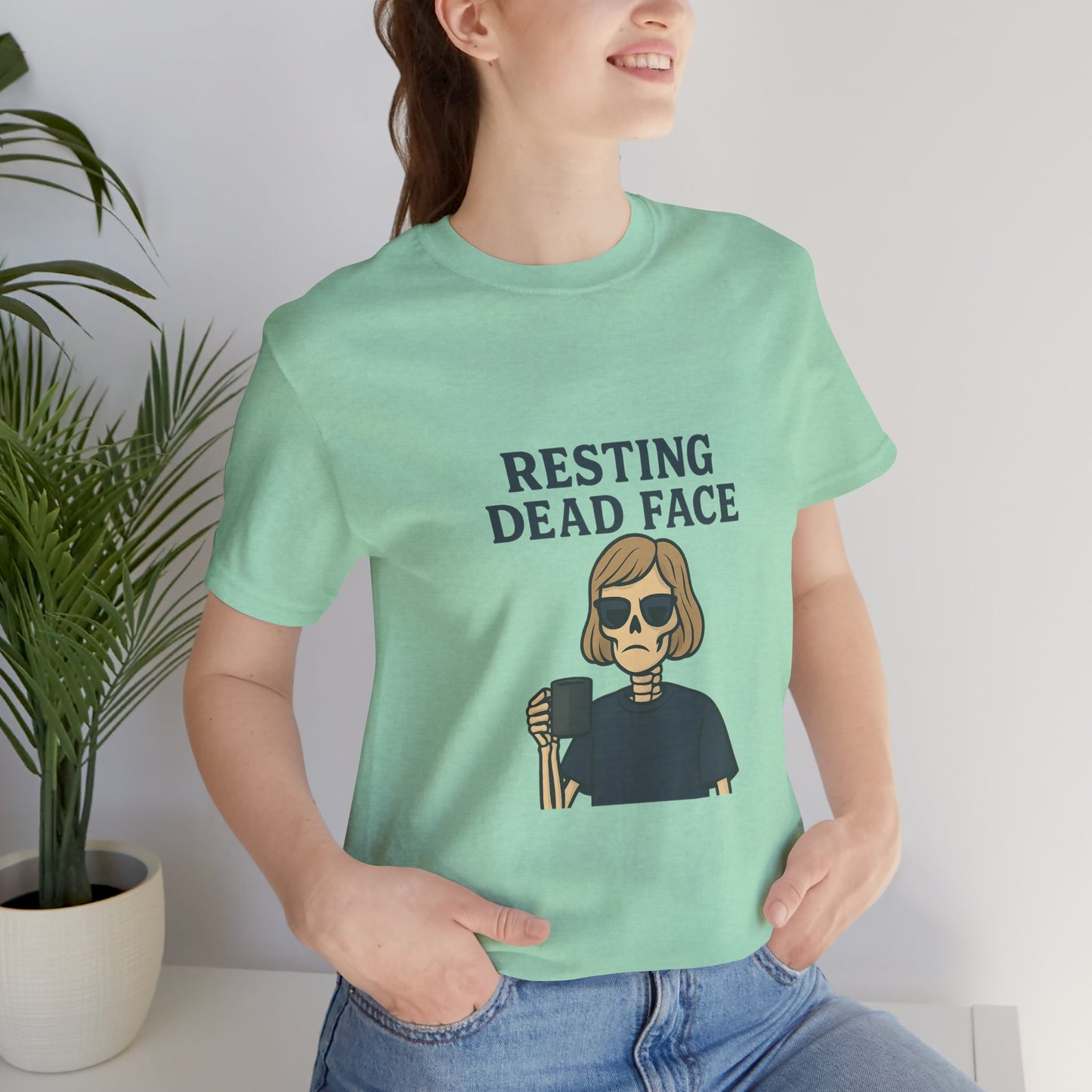 Resting Dead Face T-Shirt / Funny Skeleton Coffee Shirt | Burnout Humor Tee for Women | Dead Mans Club / Resting Dead Face Unisex Tee