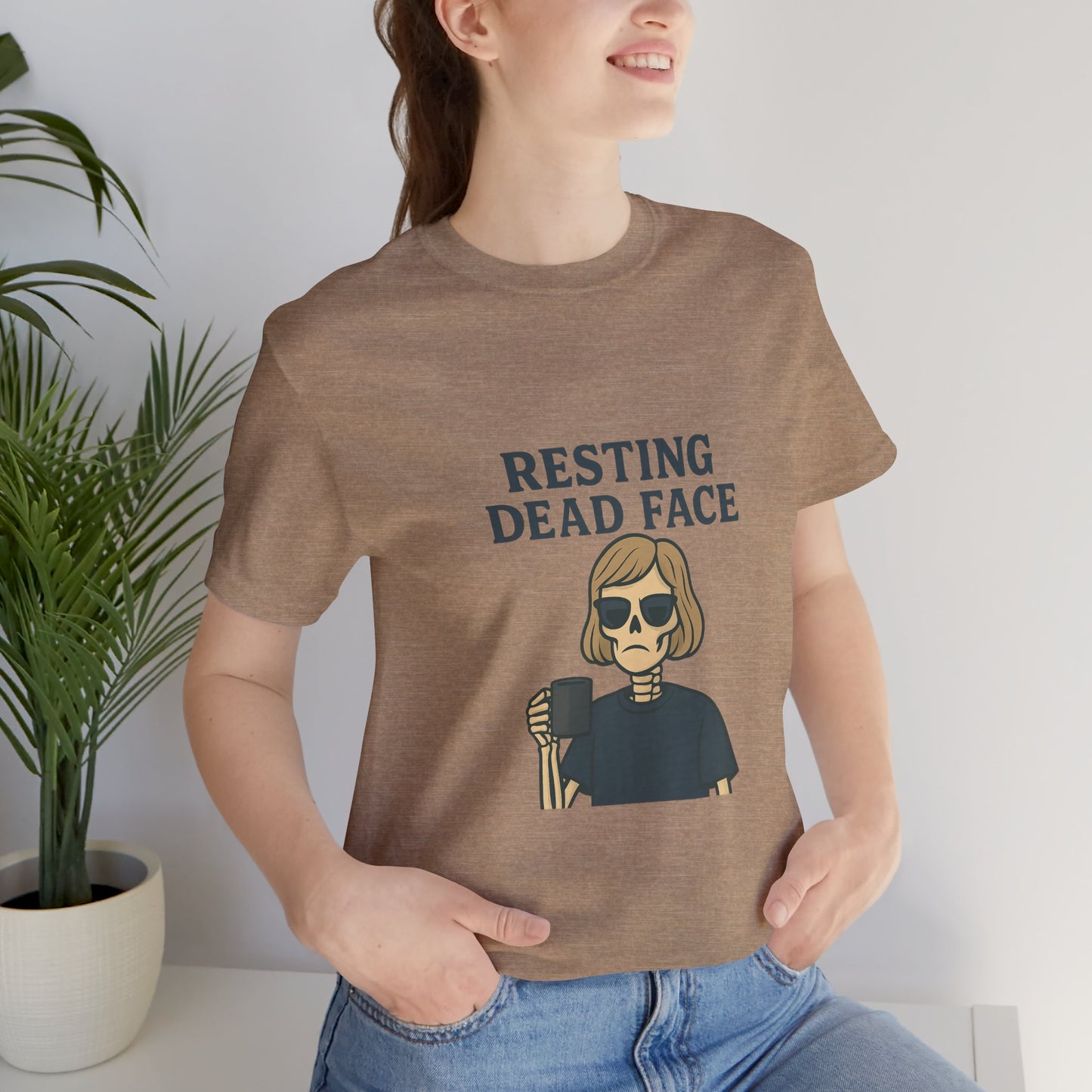 Resting Dead Face T-Shirt / Funny Skeleton Coffee Shirt | Burnout Humor Tee for Women | Dead Mans Club / Resting Dead Face Unisex Tee