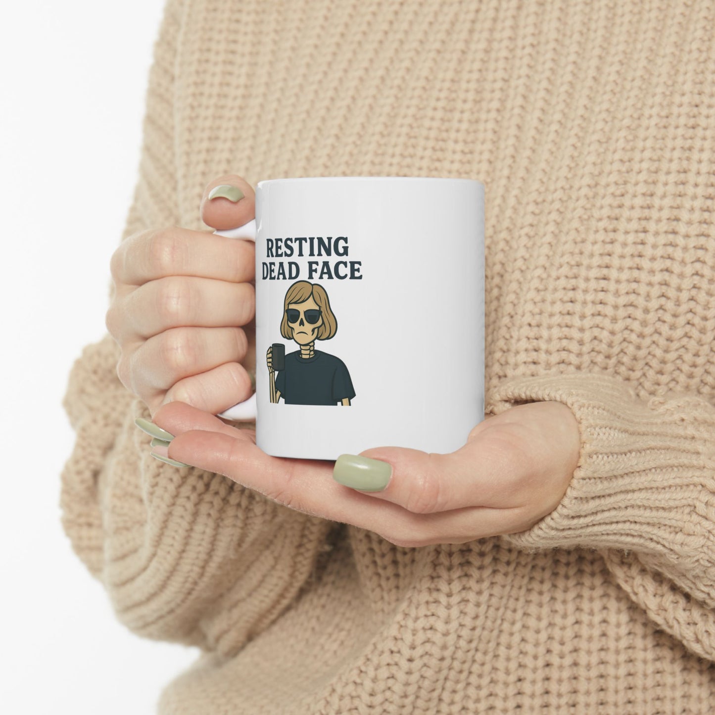 Resting Dead Face Skeleton Mug / Funny Burnout Coffee Cup for Sarcastic Souls / Funny Ceramic Coffee Mug