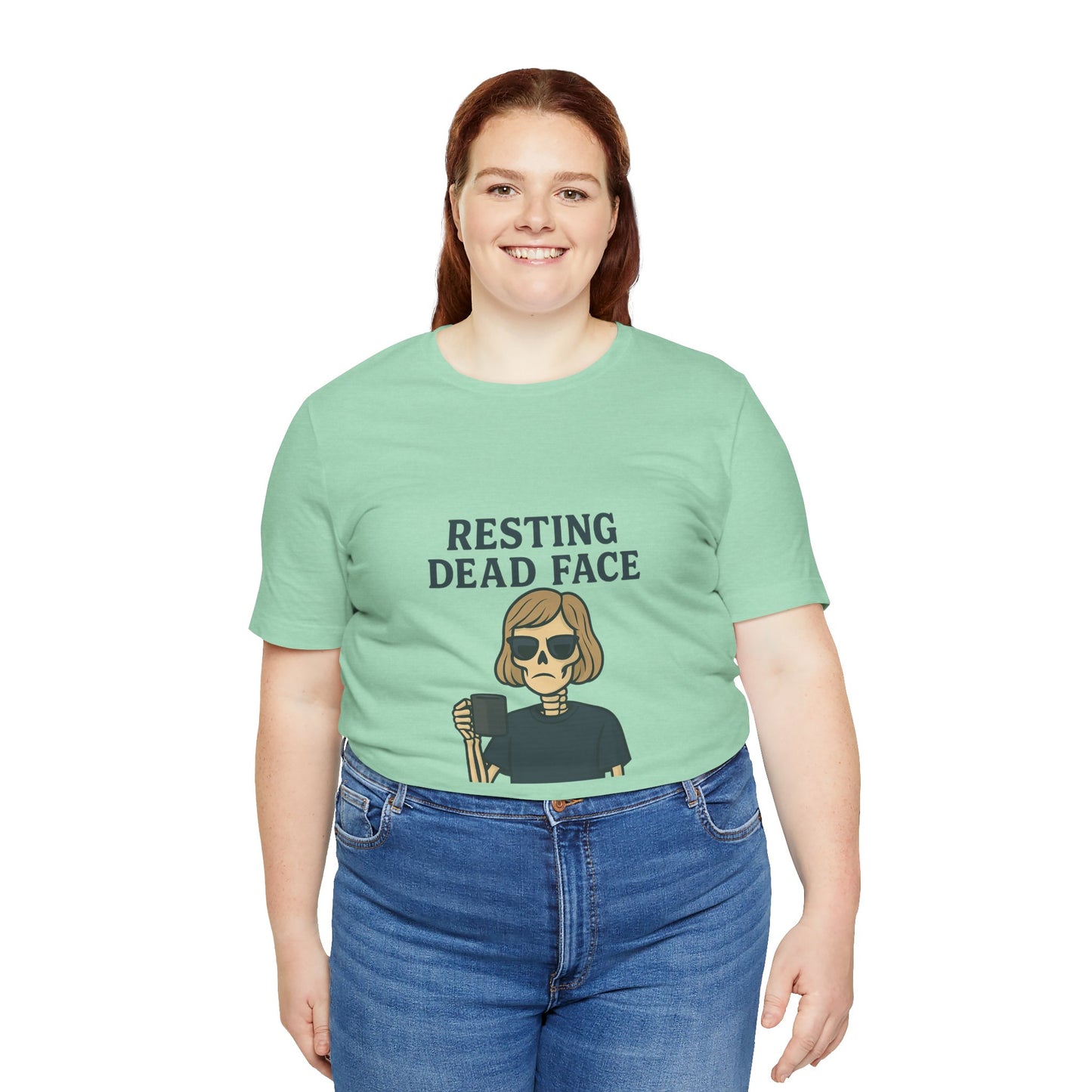 Resting Dead Face T-Shirt / Funny Skeleton Coffee Shirt | Burnout Humor Tee for Women | Dead Mans Club / Resting Dead Face Unisex Tee