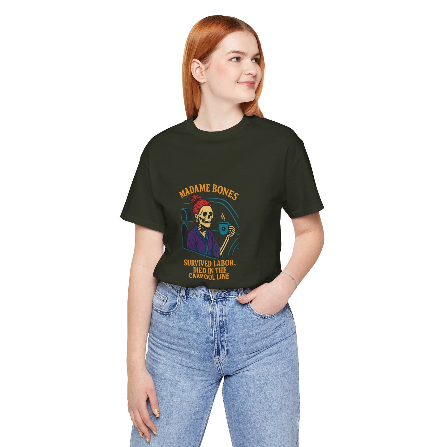Madame Bones Died in the Carpool Line T-Shirt / Funny Mom Life Skeleton Tee