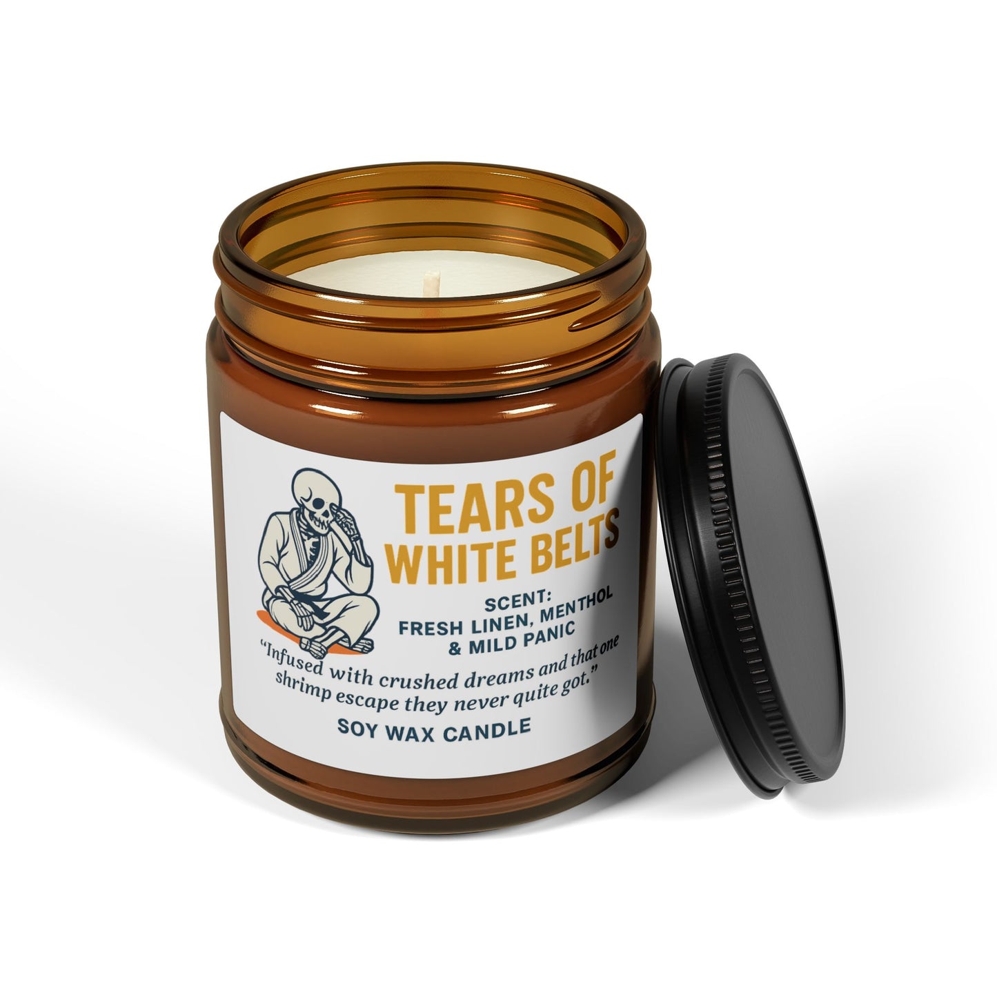 Tears of White Belts Soy Candle | Funny BJJ Gift | Fresh Linen & Panic Scented Candle | Brazilian Jiu-Jitsu Joke Candle, Scented Soy Candle