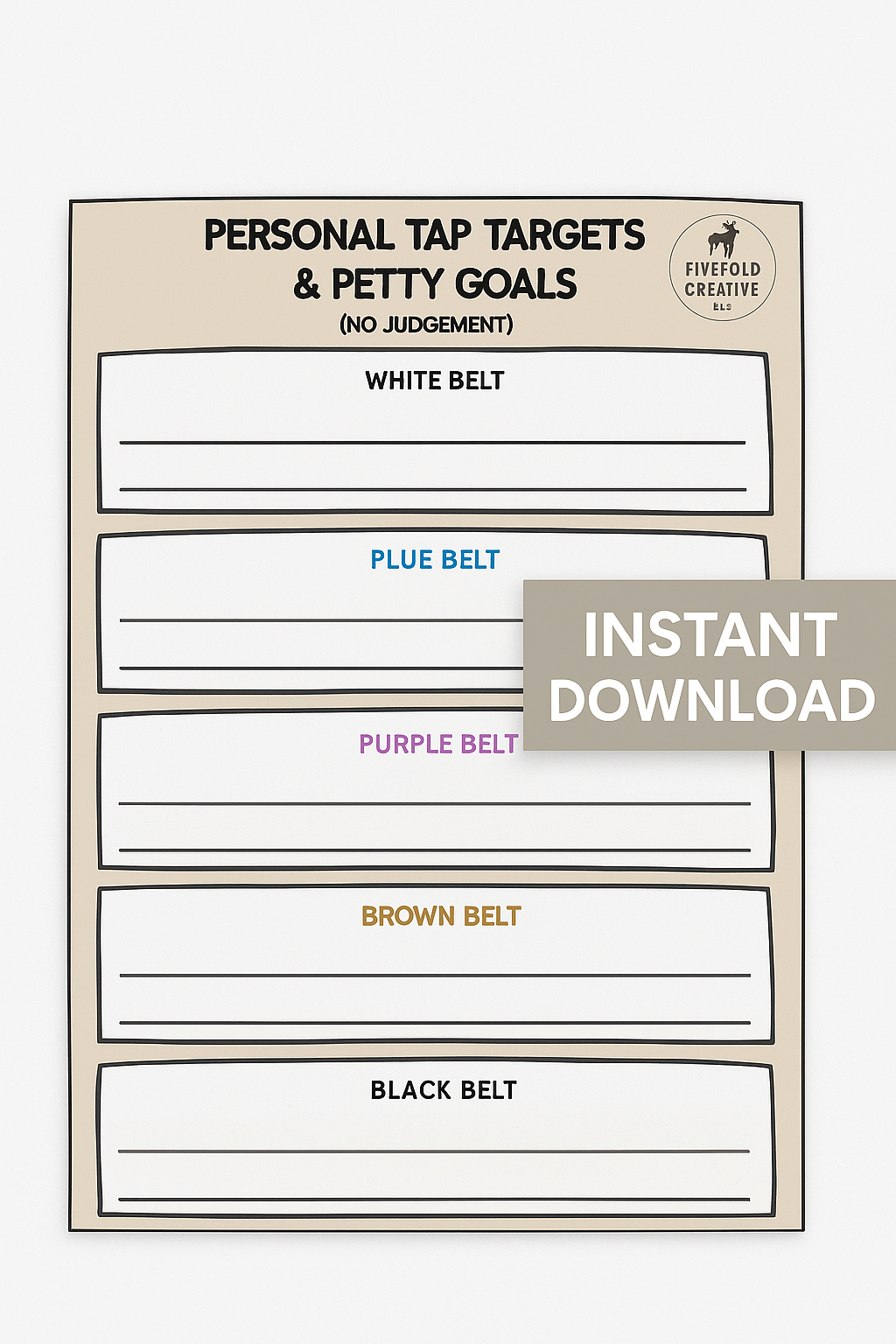 Personal Tap Target Tracker | Funny BJJ Goal Sheet | Jiu-Jitsu Digital Download | Brazilian Jiu-Jitsu Belt Log | Printable BJJ Gift